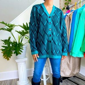 San Remo Vintage Cardigan | Teal & Black | Size XL